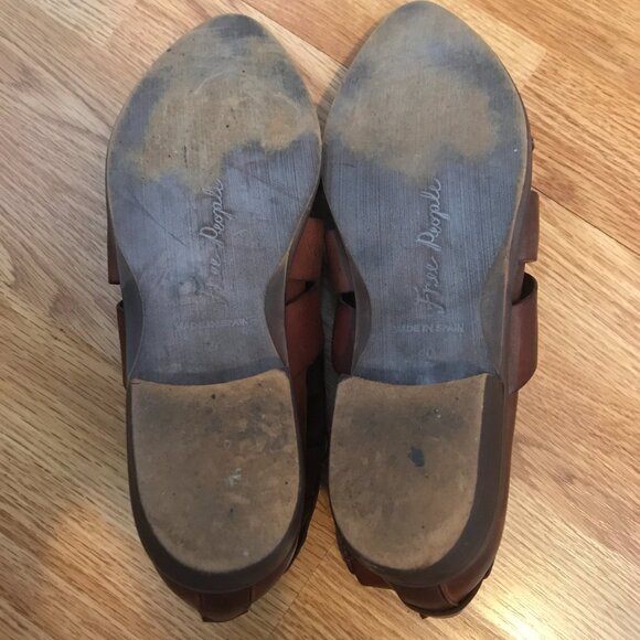 Free People Brown Leather Style Nine Ankle Boots Double Buckle Strappy Booties - Picture 12 of 13